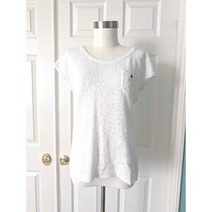 Ann Taylor LOFT Top Womens White Linen Blend(53%)Knit Sweater Shirt Size Medium
